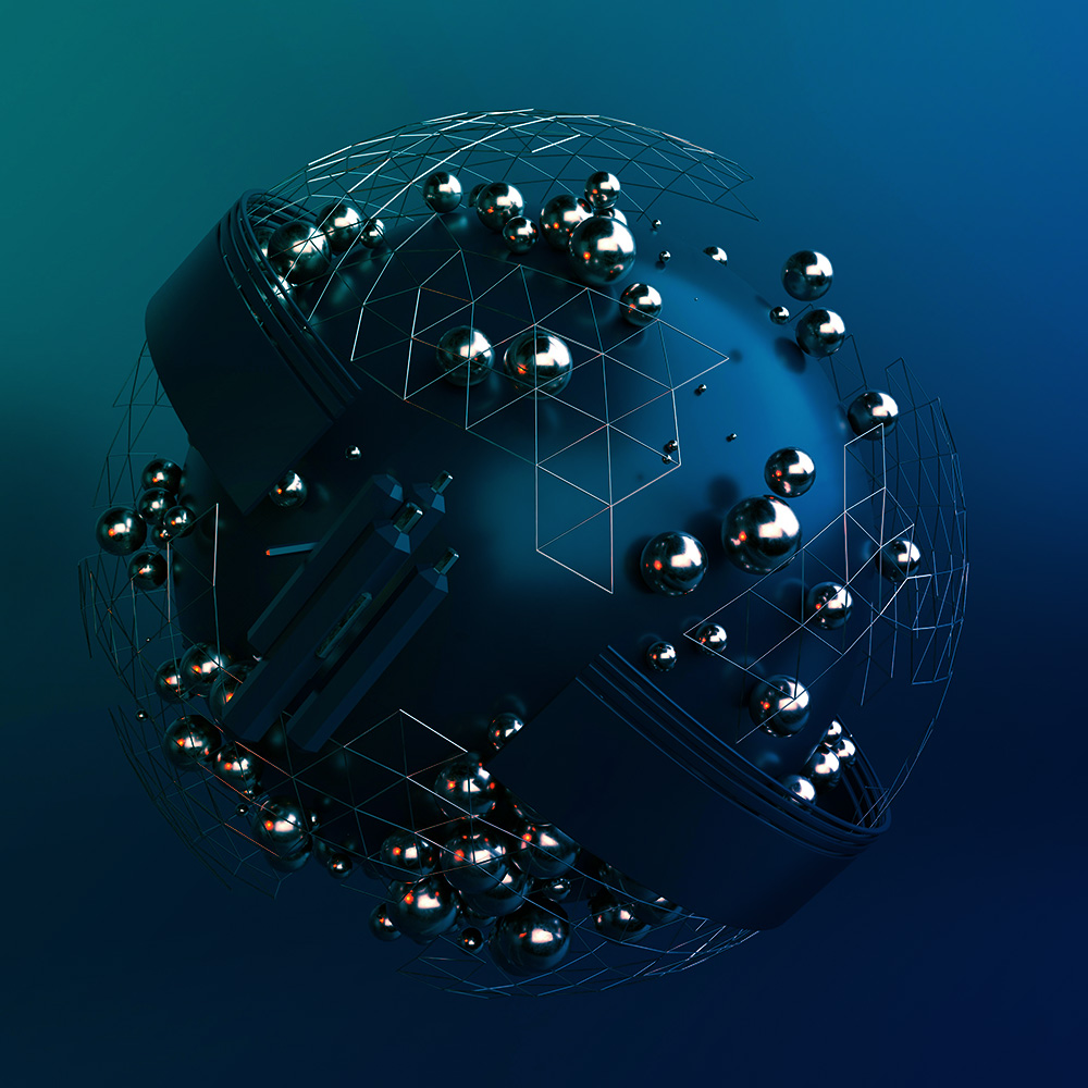 Abstract network of chrome spheres connected by lines